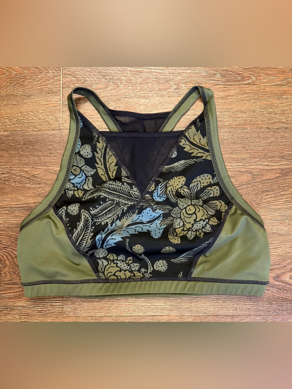 FP Movement by Free People Vida Jungle Mesh Sport Bra Olive Green/Black Large